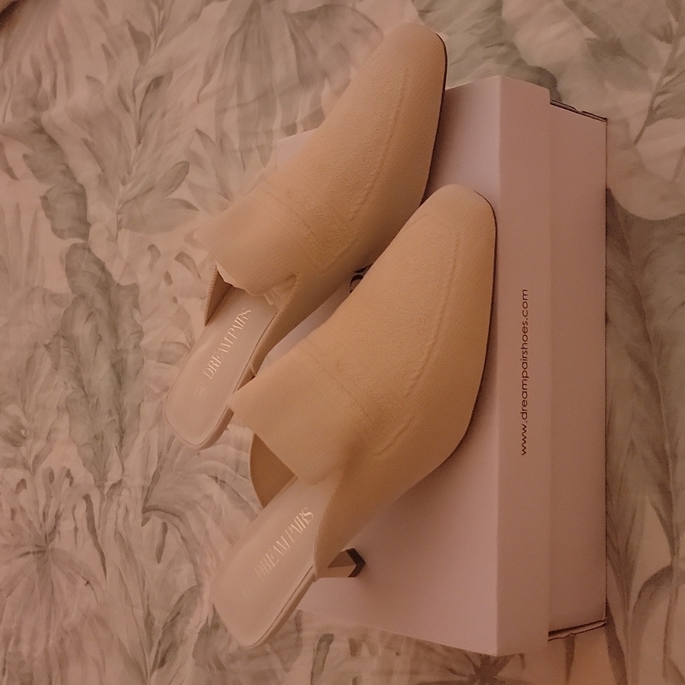 Dream Pairs Cream Slip-On Kitten Heel Mules